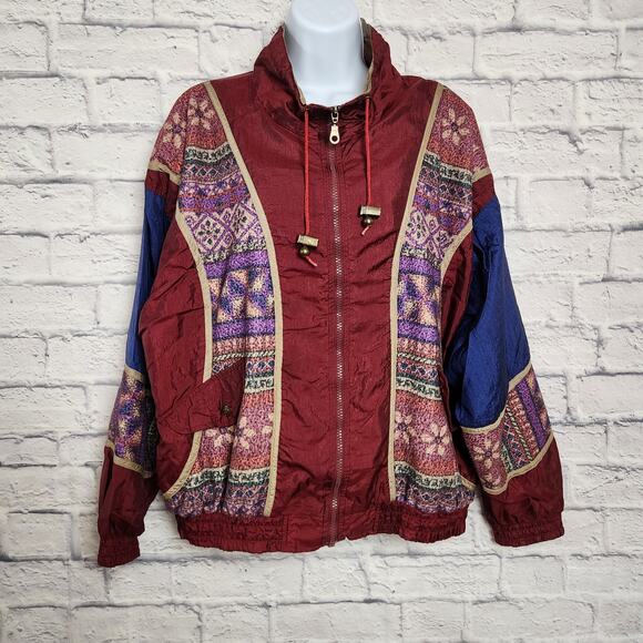 Vintage Athletic Works Jacket Womens Size Large Windbreaker Burgandy - Picture 1 of 16